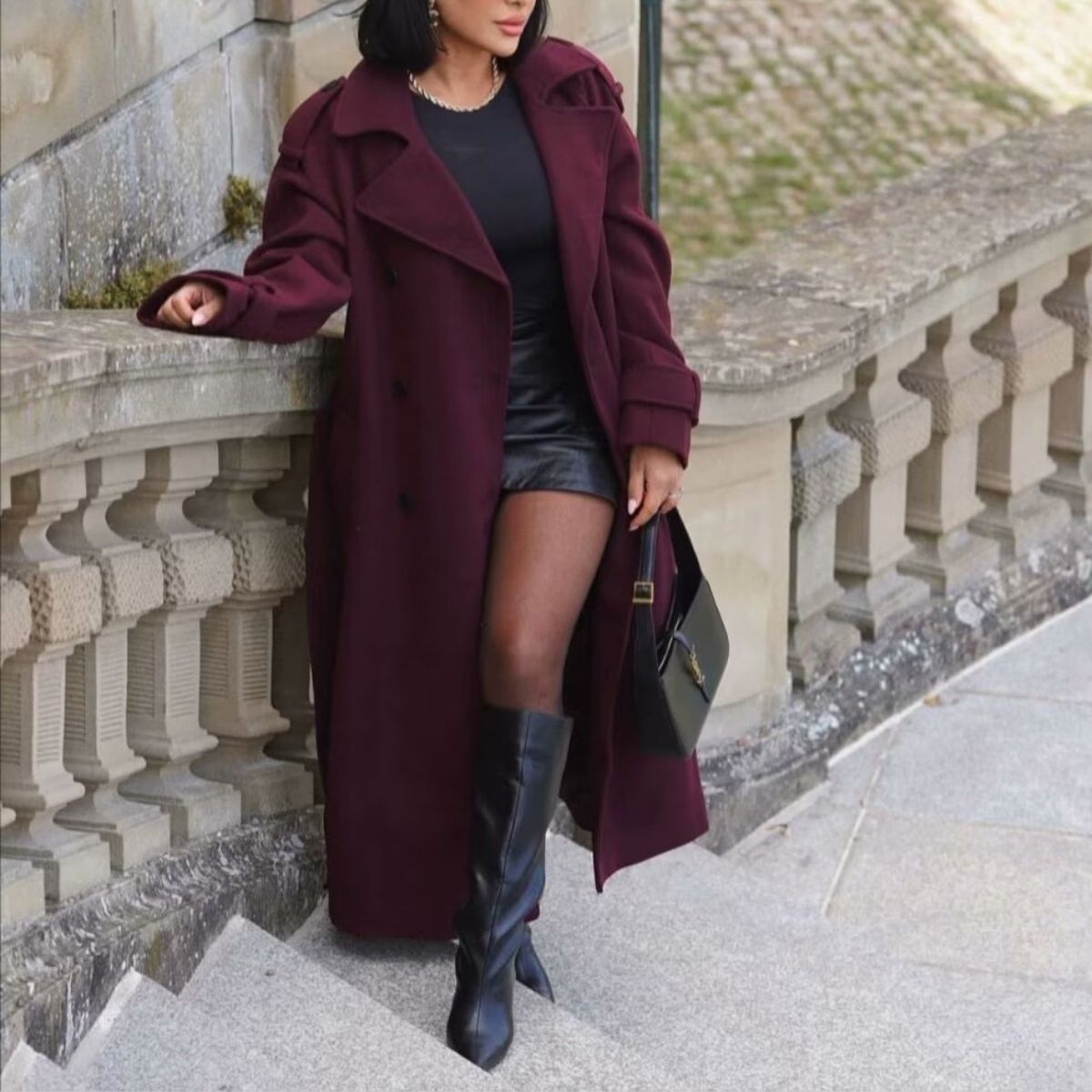 Jhoana | Women’s Elegant Bordeaux Trench Coat with Belt