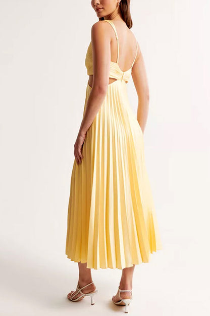 Valen | Women’s Elegant V-Neck Pleated Skirt Dress
