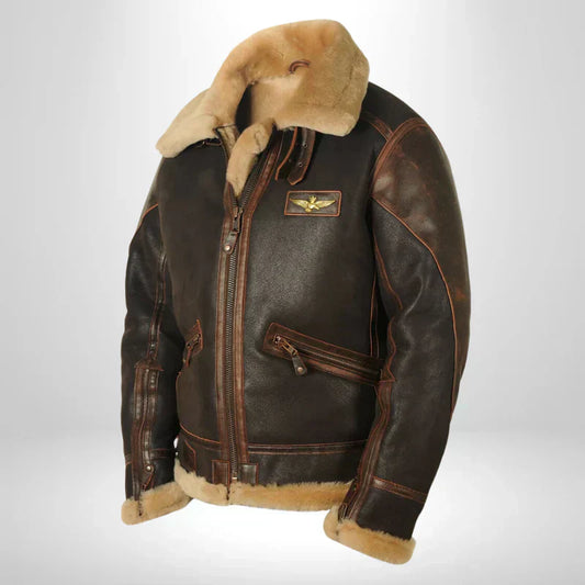 Aurelius | Men’s Leather Aviator Jacket with Shearling Collar