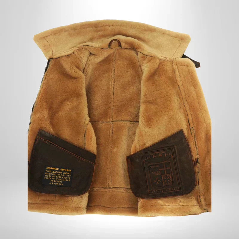 Aurelius | Men’s Leather Aviator Jacket with Shearling Collar