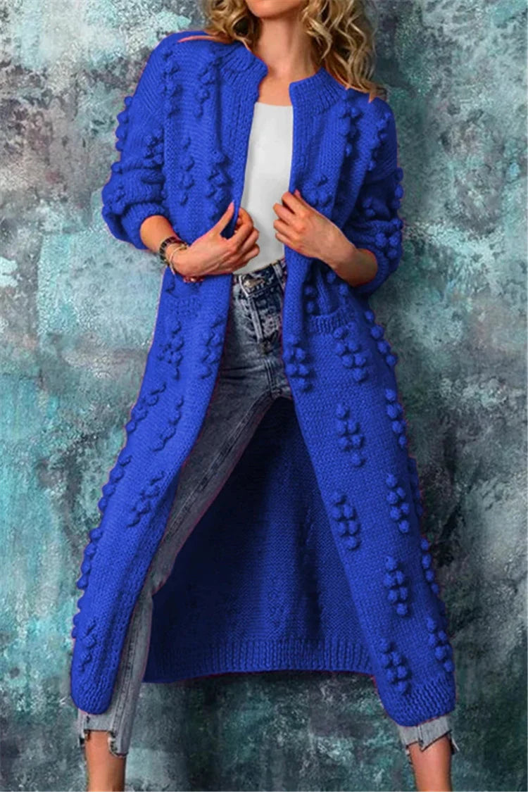 Auria | Women’s Winter Long Knitted Cardigan with Poms