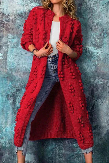Auria | Women’s Winter Long Knitted Cardigan with Poms