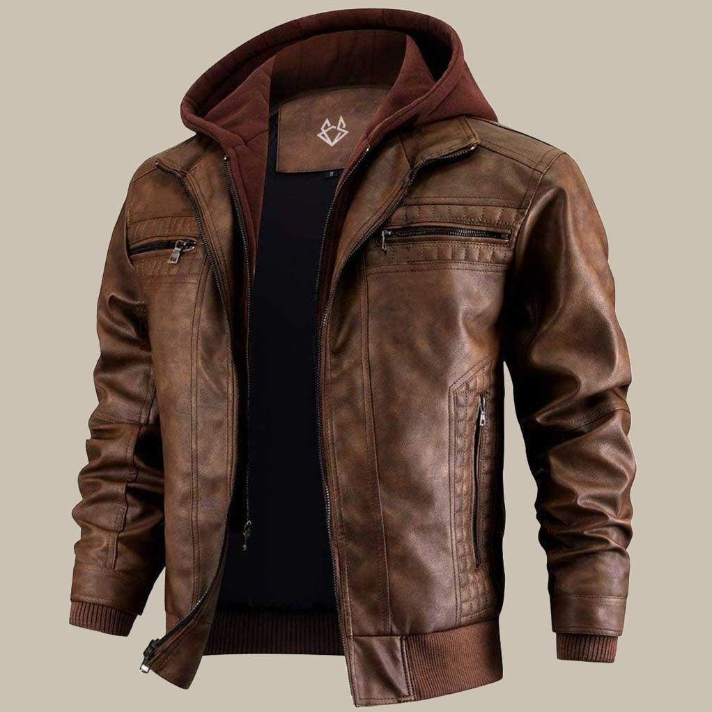 Daan | Men’s Hooded Leather-Style Jacket