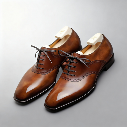 Elowen | Men’s Tan Leather Brogue Oxfords