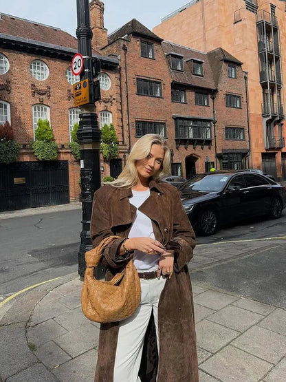 Elvira | Women’s Suede Trench Coat – Classic Elegance for Cooler Days
