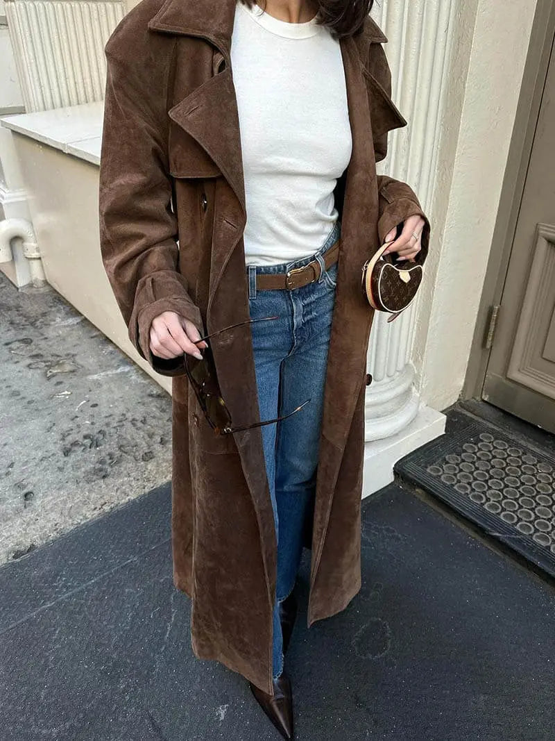 Elvira | Women’s Suede Trench Coat – Classic Elegance for Cooler Days