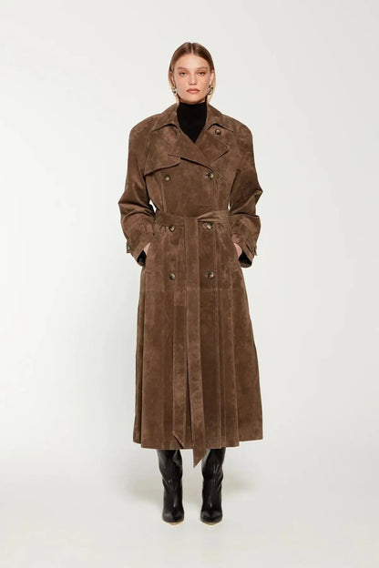Elvira | Women’s Suede Trench Coat – Classic Elegance for Cooler Days
