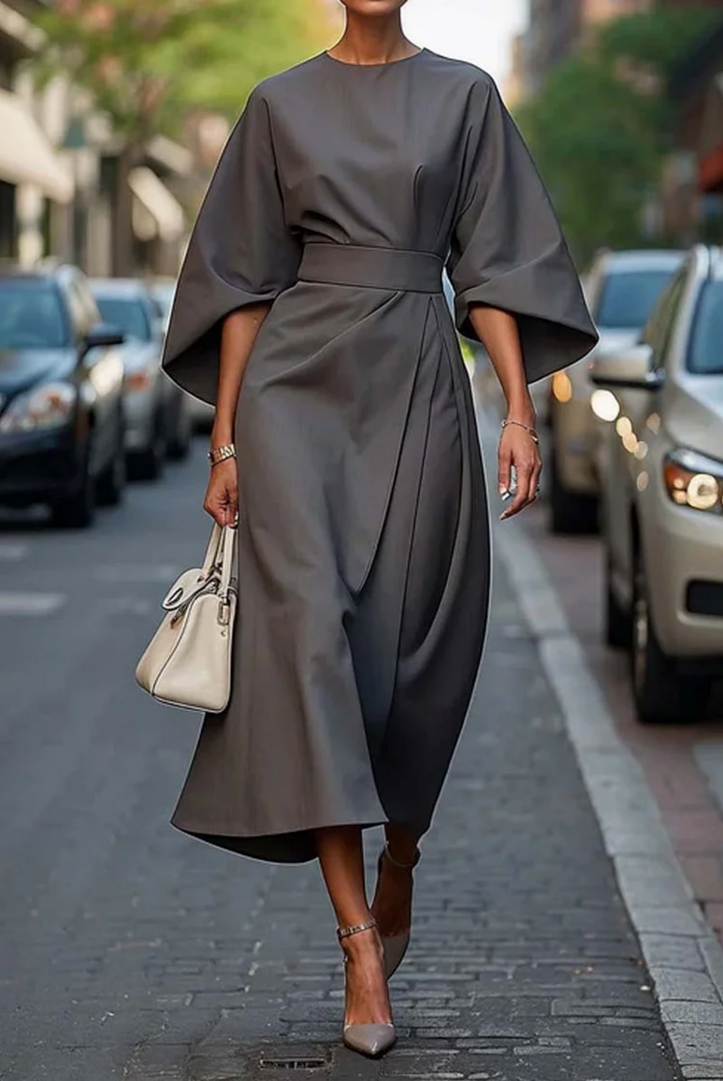 Grace | Women’s Elegant Lantern Sleeve Belted Dress
