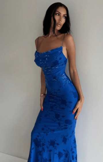 Isolde | Floral Strap Maxi Dress in Royal Blue7