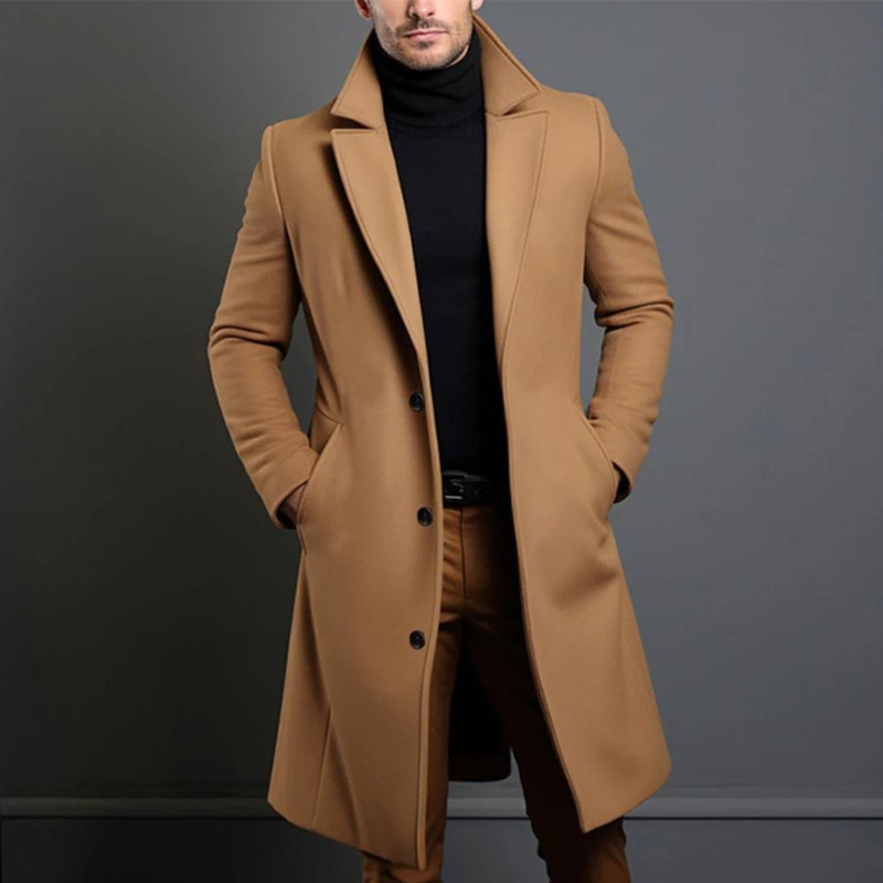 Jaime | Men’s Classic Long Overcoat with Lapel