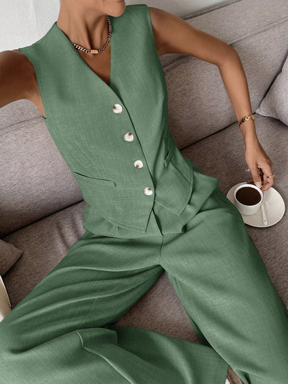 Jamaicah | Women’s Sleeveless Vest & Wide-Leg Pants Set