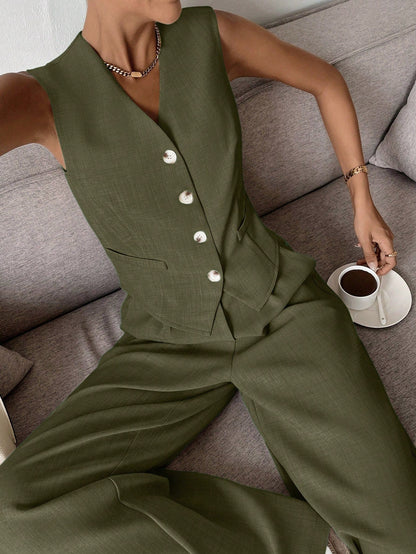 Jamaicah | Women’s Sleeveless Vest & Wide-Leg Pants Set