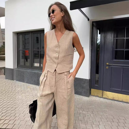 Jamaicah | Women’s Sleeveless Vest & Wide-Leg Pants Set