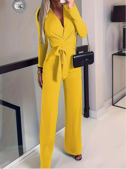 Jennive | Women’s Wrap V-Neck Wide-Leg Jumpsuit