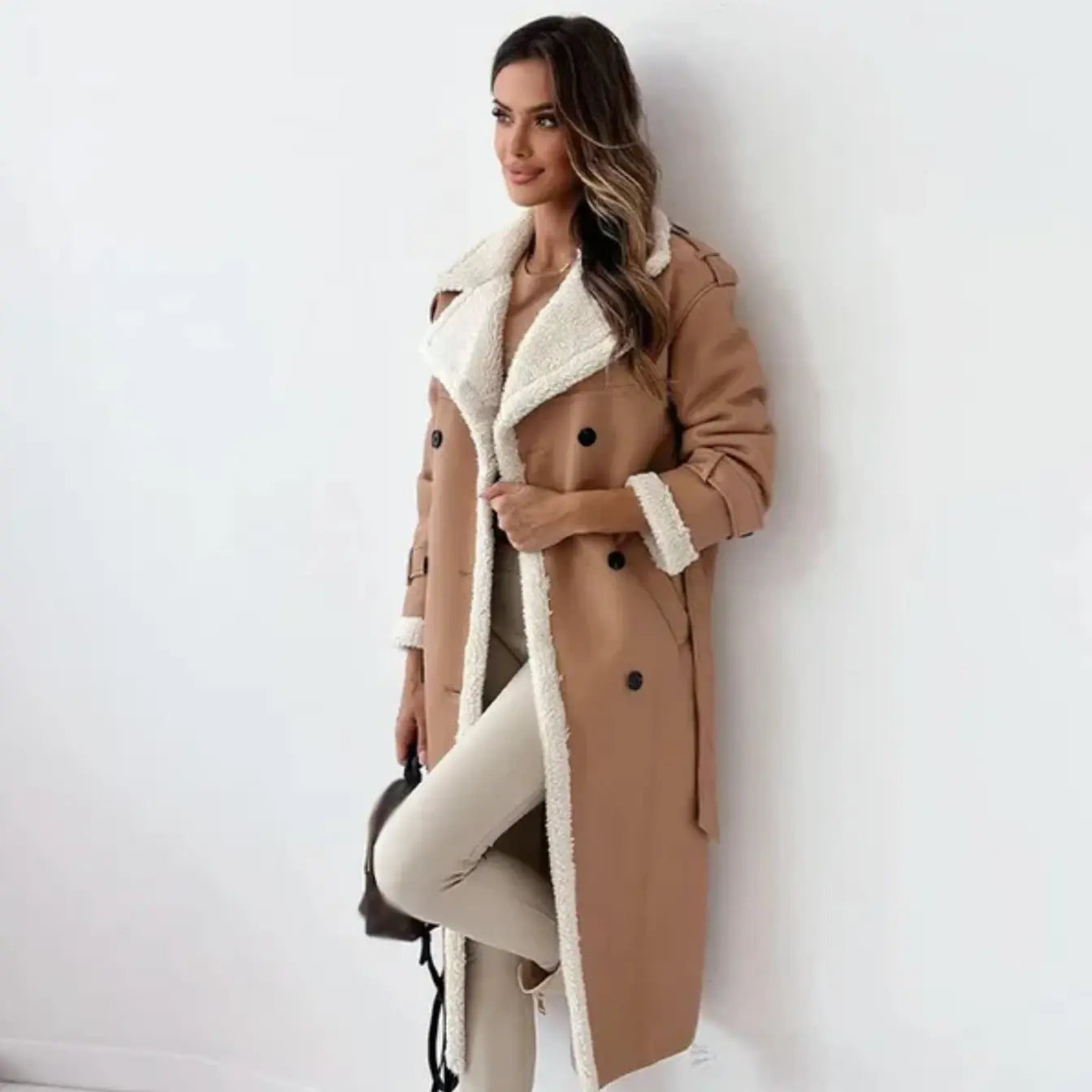 Lunie | Women’s Long Coat with Fur & Leather Accents