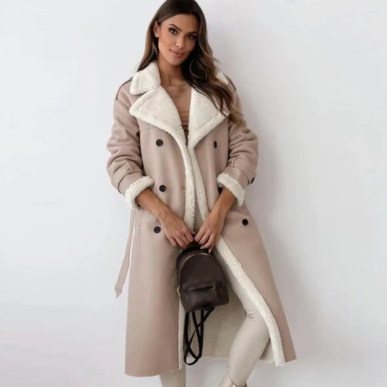 Lunie | Women’s Long Coat with Fur & Leather Accents