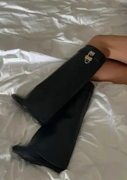 AURELIA | Knee-High Wedge Boots with Glossy Finish