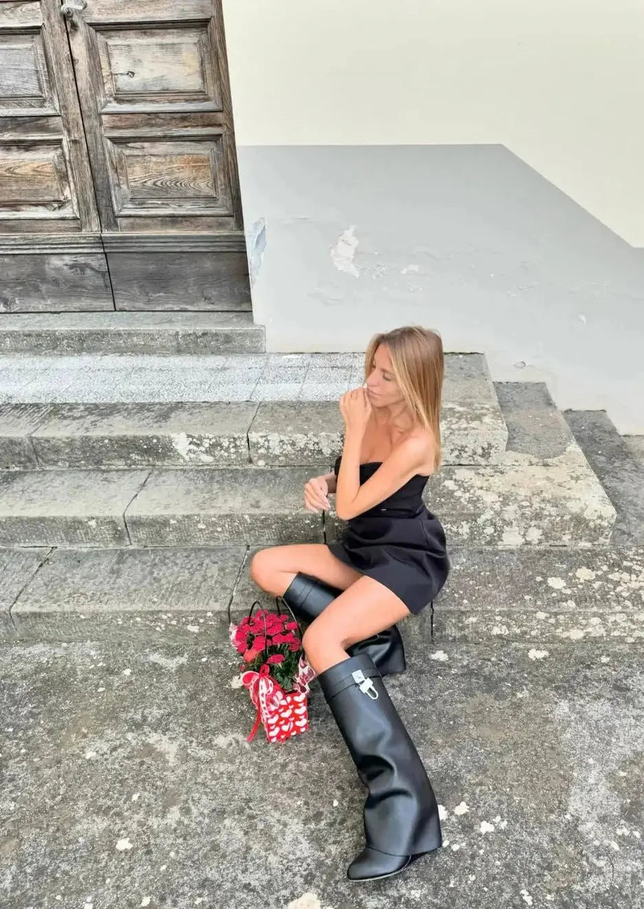 AURELIA | Knee-High Wedge Boots with Glossy Finish