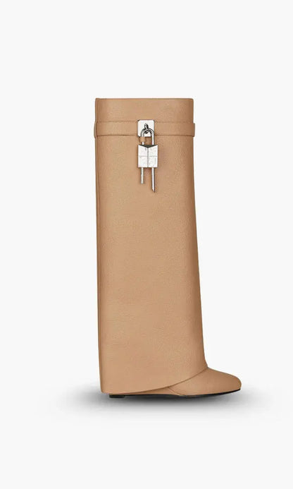 AURELIA | Knee-High Wedge Boots with Glossy Finish