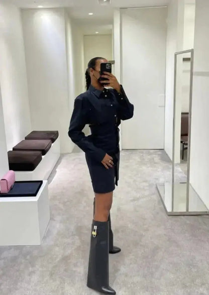 AURELIA | Knee-High Wedge Boots with Glossy Finish