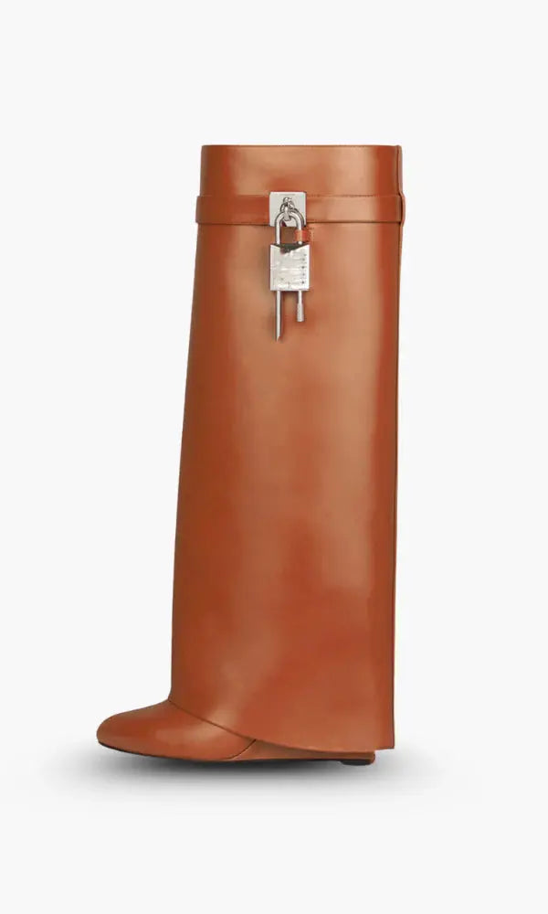 AURELIA | Knee-High Wedge Boots with Glossy Finish