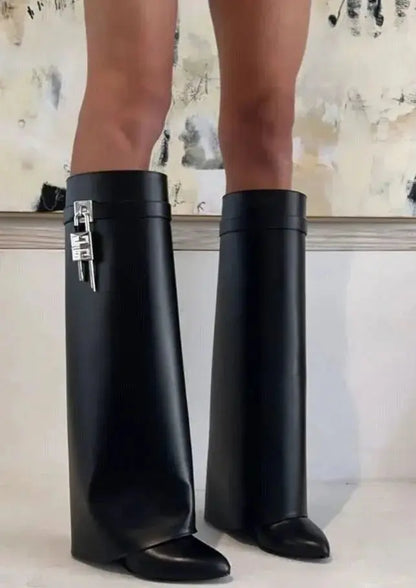 AURELIA | Knee-High Wedge Boots with Glossy Finish