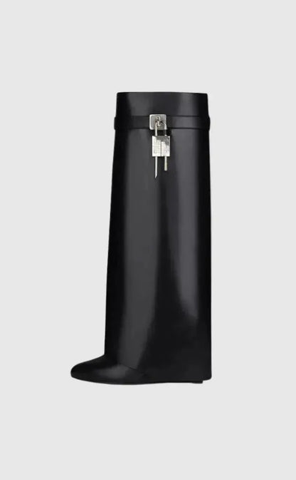 AURELIA | Knee-High Wedge Boots with Glossy Finish