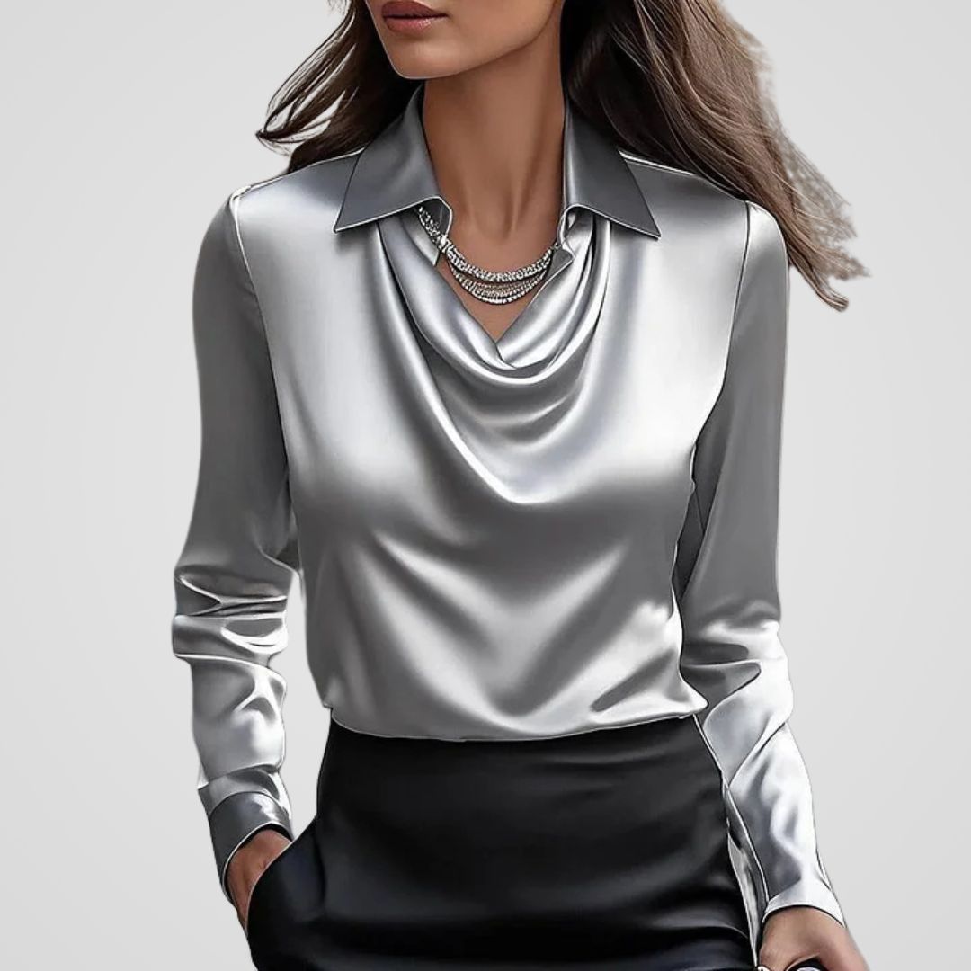 Malvina | Women’s Draped Neck Satin Blouse