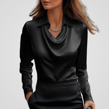 Malvina | Women’s Draped Neck Satin Blouse