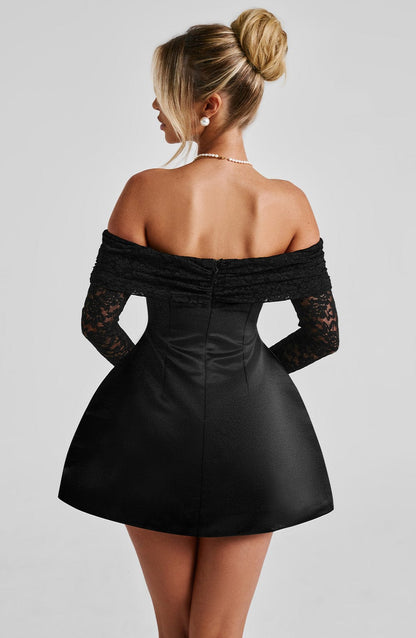 Mango | Women’s Short Lace Sleeve Off-Shoulder Dress