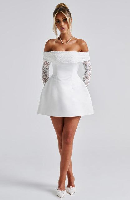 Mango | Women’s Short Lace Sleeve Off-Shoulder Dress