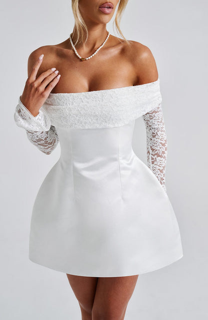 Mango | Women’s Short Lace Sleeve Off-Shoulder Dress