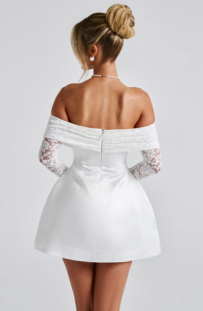 Mango | Women’s Short Lace Sleeve Off-Shoulder Dress