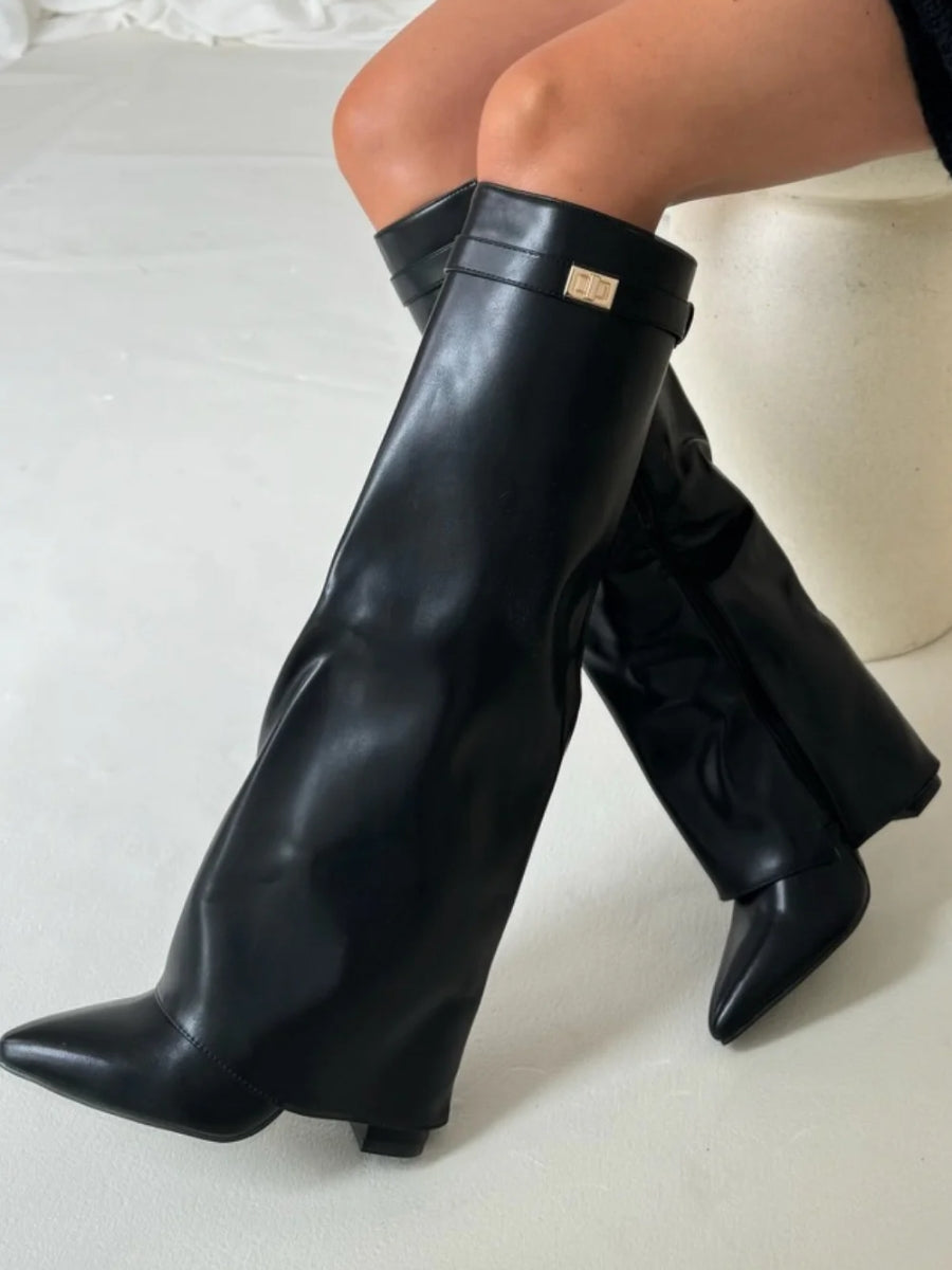Milly | Women’s Leather Thigh-High Boots with Buckle