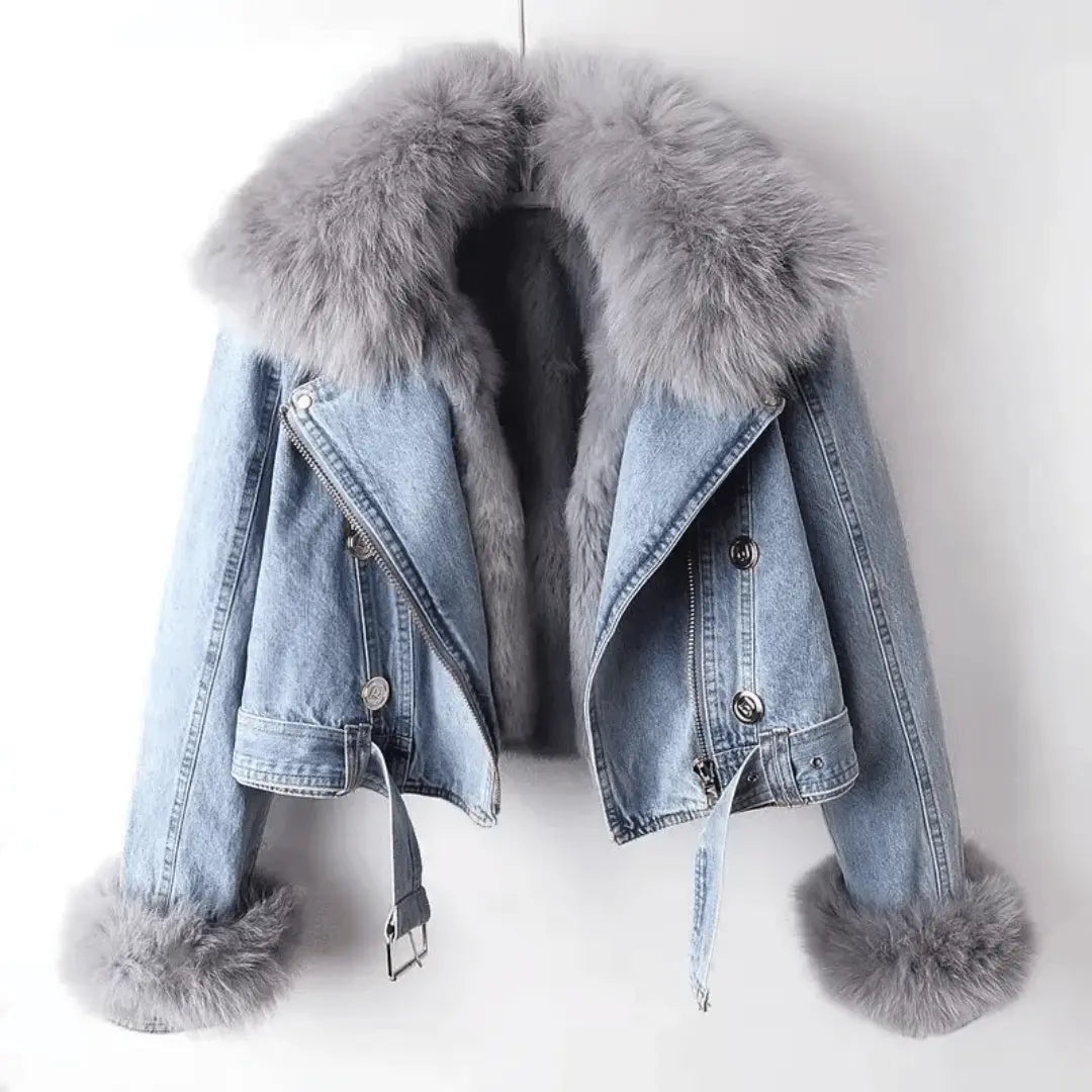 Mona | Women’s Urban Elegance Denim & Fur Jacket