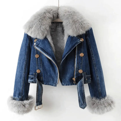 Mona | Women’s Urban Elegance Denim & Fur Jacket