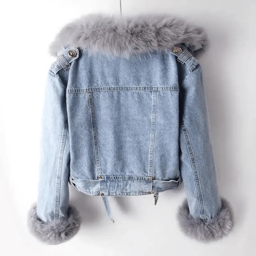 Mona | Women’s Urban Elegance Denim & Fur Jacket