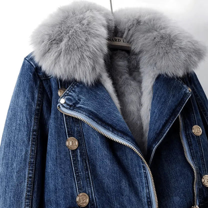Mona | Women’s Urban Elegance Denim & Fur Jacket
