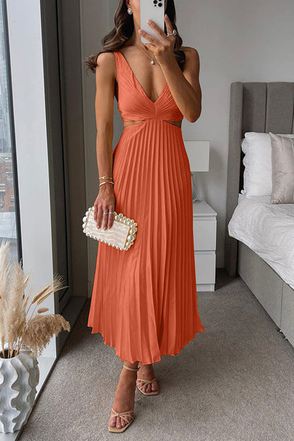 Valen | Women’s Elegant V-Neck Pleated Skirt Dress