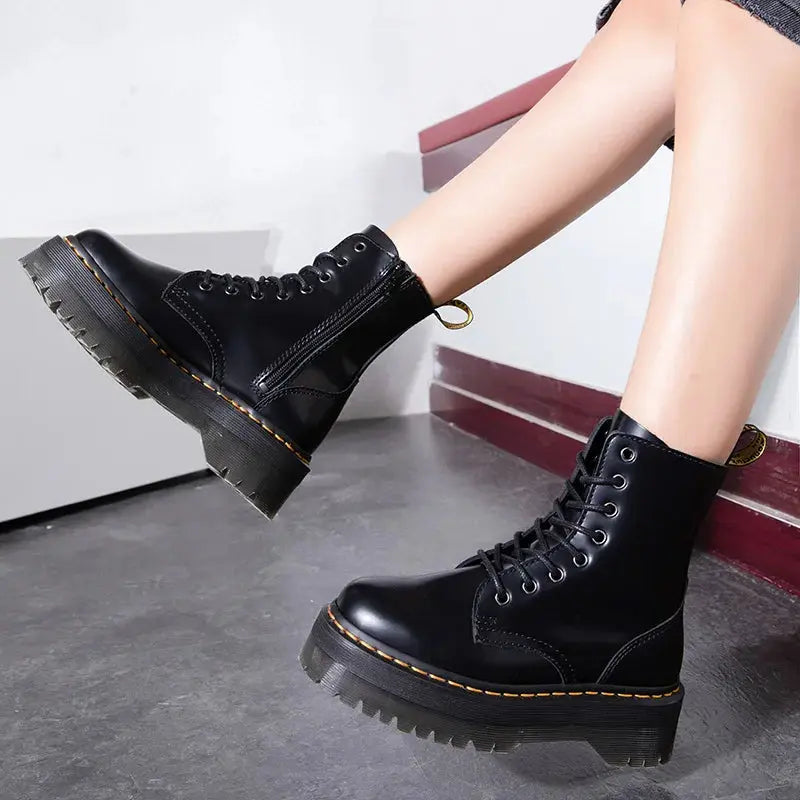 Rebellina | Women’s Leather Platform Boots – Urban Street Style & Comfort