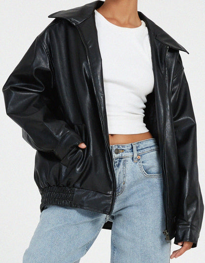 Robbie | Women’s Oversized Leather Bomber Jacket