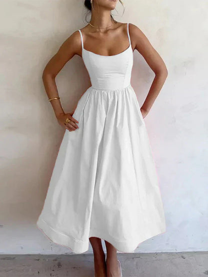 Rosalie | Pastel Pink Midi Dress with Spaghetti Straps