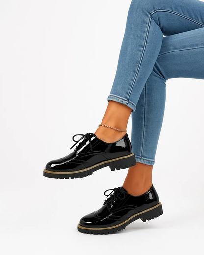 Solenya | Women’s Shiny Casual Lace-Up Shoes