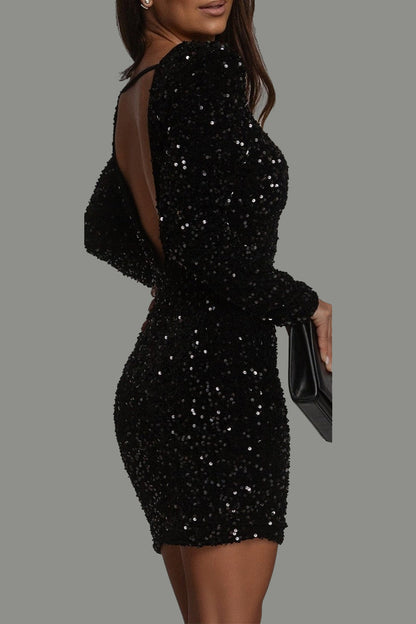 Trixy | Women’s Glitter Winter Dress with Open Back
