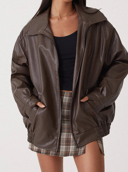 Zoiey | Women’s Oversized Leather Bomber Jacket