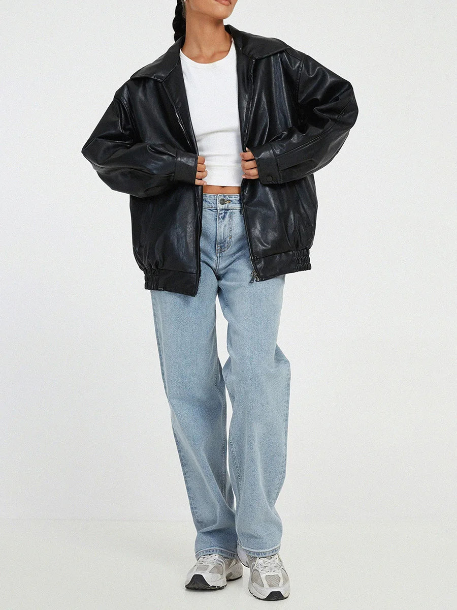 Zoiey | Women’s Oversized Leather Bomber Jacket