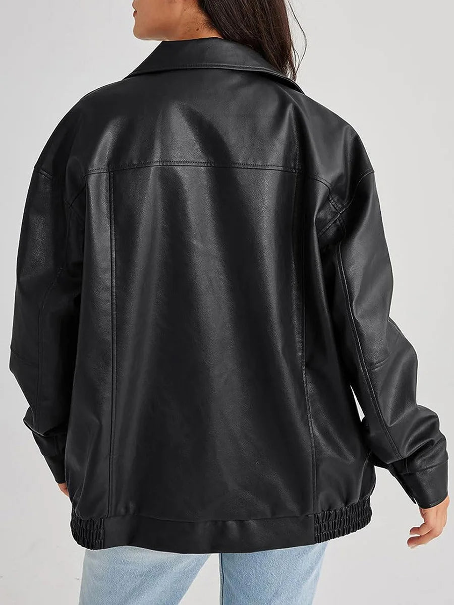 Zoiey | Women’s Oversized Leather Bomber Jacket